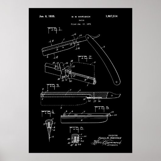 Antiek scheermes 1935 Patent Poster (Voorkant)