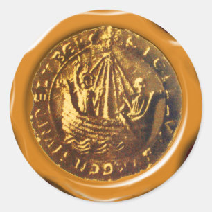 ANTIEK SCHIP BRUINE WAX SEAL RONDE STICKER