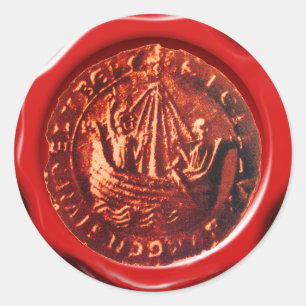 ANTIEK SCHIP RODE WAX SEAL RONDE STICKER