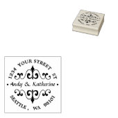 Antiek scroll retouradres 	rubberstempel (Gestempeld)