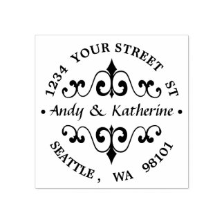 Antiek scroll retouradres 	rubberstempel