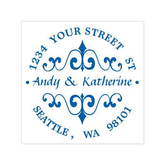 Antiek scroll retouradres  zelfinktende stempel (Design)