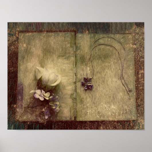 Antiek Sepia Brown Floral Old Texture Poster (Voorkant)