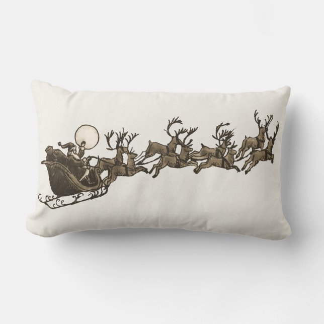 Antiek Sepia Santa Sleigh Reindeers Kussen (Voorkant)
