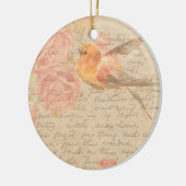  Antiek Shabby Chic Script & Bird Floral Keramisch Ornament (Links)
