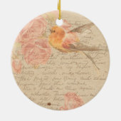  Antiek Shabby Chic Script & Bird Floral Keramisch Ornament (Achterkant)