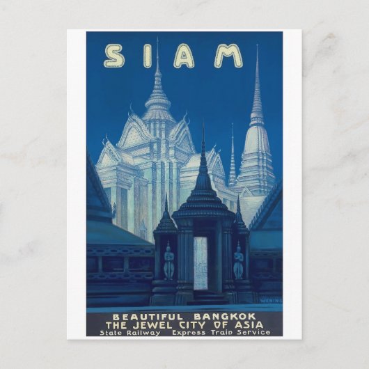 Antiek Siam Bangkok Temples Reisposter Briefkaart (Voorkant)