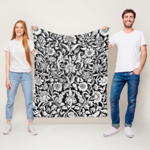 Antiek sierbloem zwart fleece deken
