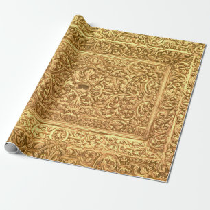 Antiek sierlijk gouden bloempatroon cadeaupapier