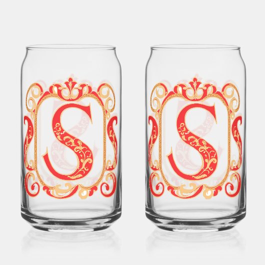 Antiek siermonogram - Capital S Blikvorm Glas (Achterkant)