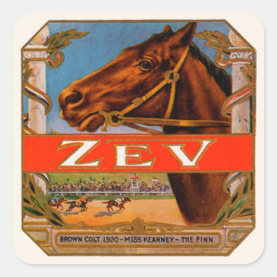 Antiek Sigarettenlabel, Zev Renpaarden Bruine Heng Vierkante Sticker