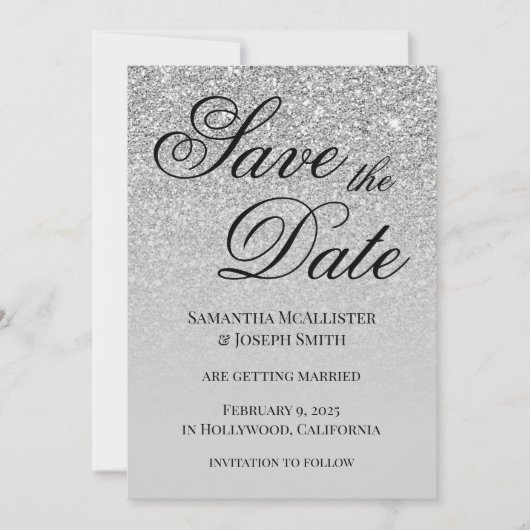 Antiek Silver Glitter Gradient Save The Date (Voorkant)