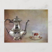 Antiek Silver Tea Pot and Bone China Cup Briefkaart (Voorkant)