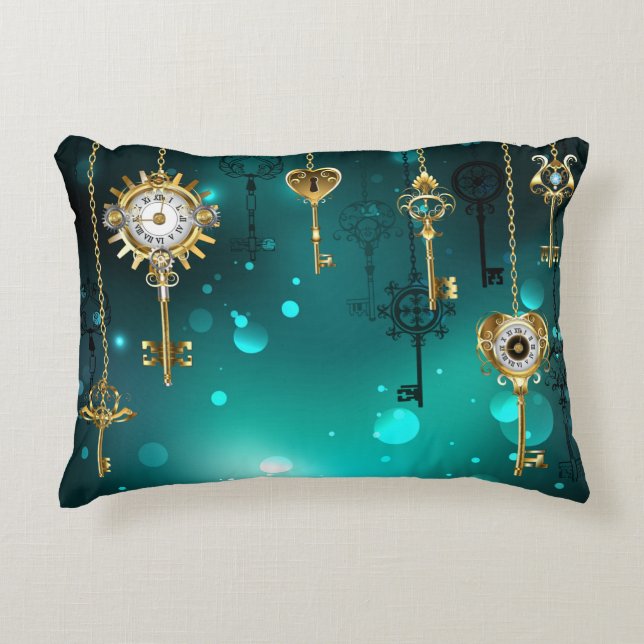 Antiek Skeleton Keys op groene achtergrond Accent Kussen (Voorkant)