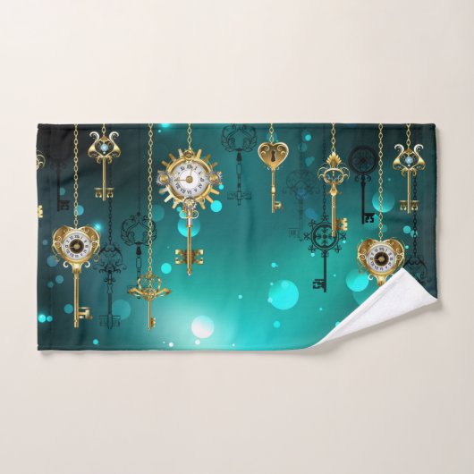 Antiek Skeleton Keys op groene achtergrond Bad Handdoek (Handdoek)