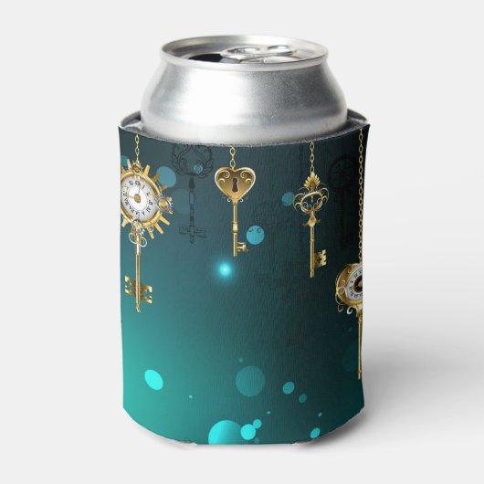 Antiek Skeleton Keys op groene achtergrond Blikjeskoeler (Blikje Voorkant)