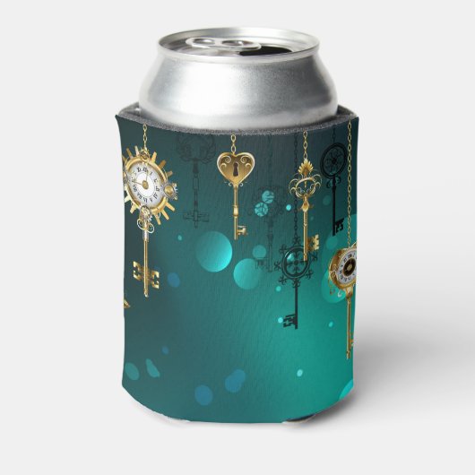 Antiek Skeleton Keys op groene achtergrond Blikjeskoeler (Blikje Achterkant)