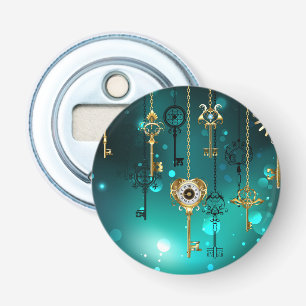 Antiek Skeleton Keys op groene achtergrond Button Flesopener