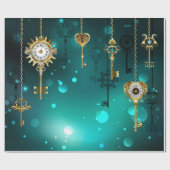 Antiek Skeleton Keys op groene achtergrond Cadeaupapier (Vlak)