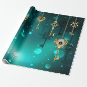 Antiek Skeleton Keys op groene achtergrond Cadeaupapier (Uitgerold)