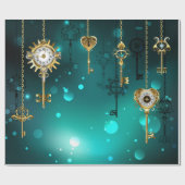 Antiek Skeleton Keys op groene achtergrond Cadeaupapier (Vlak)