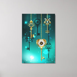 Antiek Skeleton Keys op groene achtergrond Canvas Afdruk