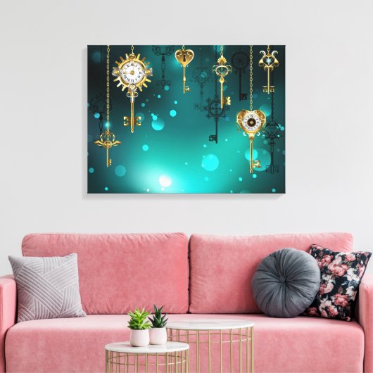 Antiek Skeleton Keys op groene achtergrond Canvas Afdruk (Insitu (Woonkamer))