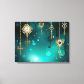 Antiek Skeleton Keys op groene achtergrond Canvas Afdruk (Voorkant)