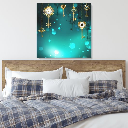 Antiek Skeleton Keys op groene achtergrond Canvas Afdruk (Insitu (Slaapkamer))