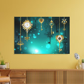 Antiek Skeleton Keys op groene achtergrond Canvas Afdruk (Insitu (Woonkamer))