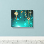 Antiek Skeleton Keys op groene achtergrond Canvas Afdruk (Insitu (Houten vloer))