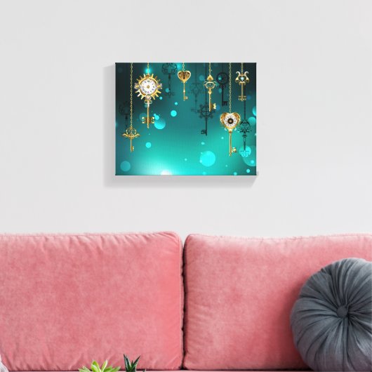 Antiek Skeleton Keys op groene achtergrond Canvas Afdruk (Insitu (Woonkamer))