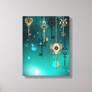 Antiek Skeleton Keys op groene achtergrond Canvas Afdruk