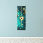 Antiek Skeleton Keys op groene achtergrond Canvas Afdruk (Insitu (Houten vloer))