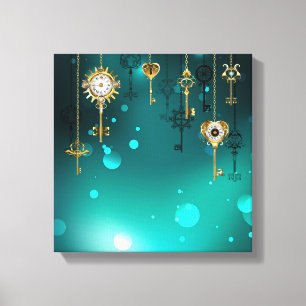 Antiek Skeleton Keys op groene achtergrond Canvas Afdruk
