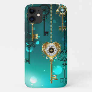 Antiek Skeleton Keys op groene achtergrond iPhone 11 Hoesje