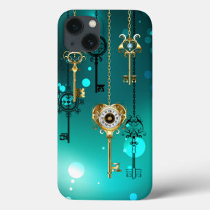 Antiek Skeleton Keys op groene achtergrond iPhone 13 Hoesje