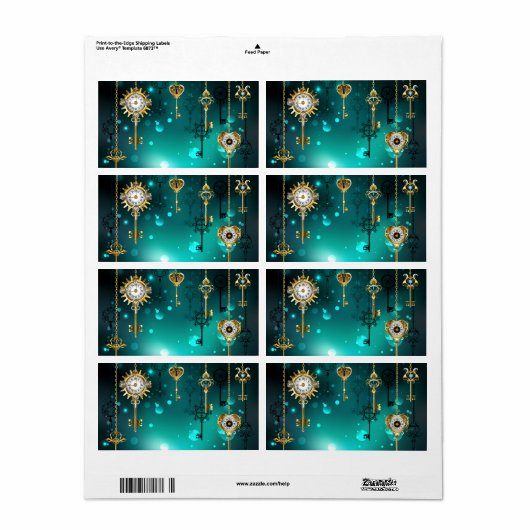 Antiek Skeleton Keys op groene achtergrond Etiket (Full Sheet)