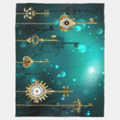 Antiek Skeleton Keys op groene achtergrond Fleece Deken (Voorkant)