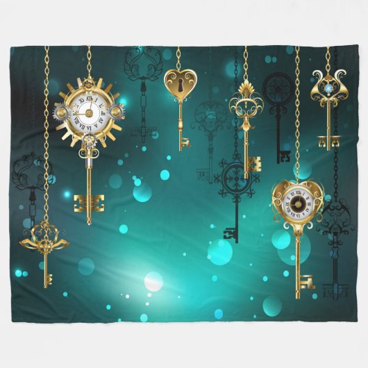 Antiek Skeleton Keys op groene achtergrond Fleece Deken (Voorkant (Horizontaal))