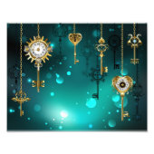 Antiek Skeleton Keys op groene achtergrond Foto Afdruk (Voorkant)