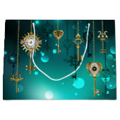 Antiek Skeleton Keys op groene achtergrond Groot Cadeauzakje (Voorkant)