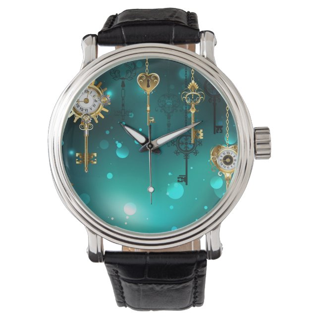 Antiek Skeleton Keys op groene achtergrond Horloge (Voorkant)