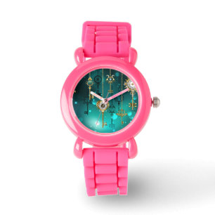 Antiek Skeleton Keys op groene achtergrond Horloge