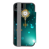 Antiek Skeleton Keys op groene achtergrond Incipio iPhone Portemonnee Hoesje (Agenda Achterkant)