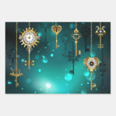 Antiek Skeleton Keys op groene achtergrond Inpakpapier Vel (Voorkant)