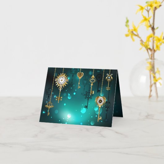 Antiek Skeleton Keys op groene achtergrond Kaart (Gele Bloem)