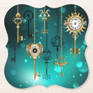 Antiek Skeleton Keys op groene achtergrond Kartonnen Onderzetters