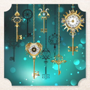 Antiek Skeleton Keys op groene achtergrond Kartonnen Onderzetters