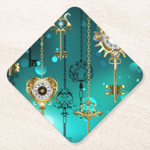 Antiek Skeleton Keys op groene achtergrond Kartonnen Onderzetters